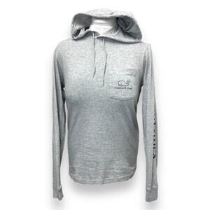 Vineyard Vines Whale Lax Long Sleeve Hoodie Pocket Tee Preppy Coastal Grey XS